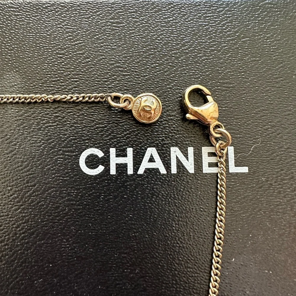 CHANEL Pearl Crystal CC Pendant Necklace Gold
